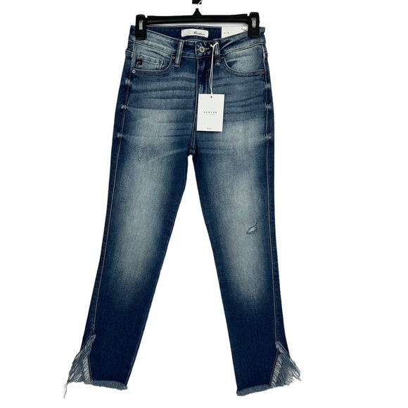 KanCan Denim - NWT KanCan Junior Women’s Blue Jeans Sz 5/26 Raw Hems W/slit Distressed Stretch